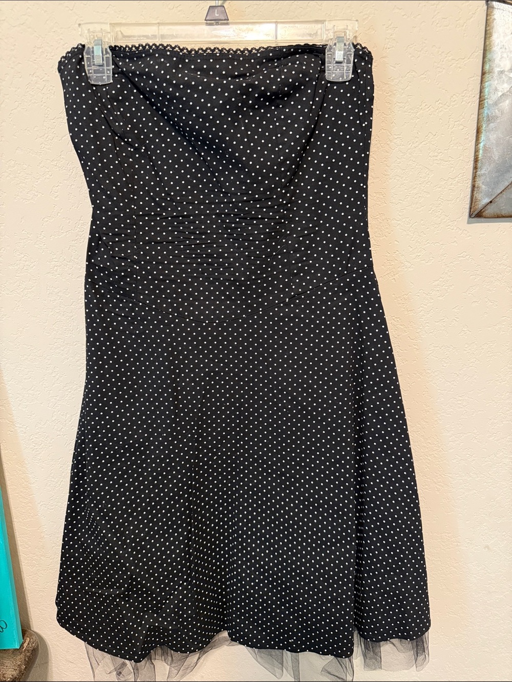 a'gaci Black and White Polka Dot Strapless A-Line Dress